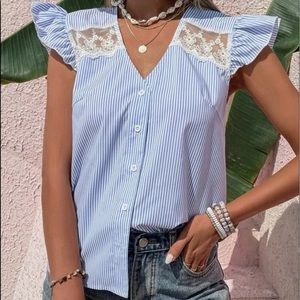 Striped lace detailed top